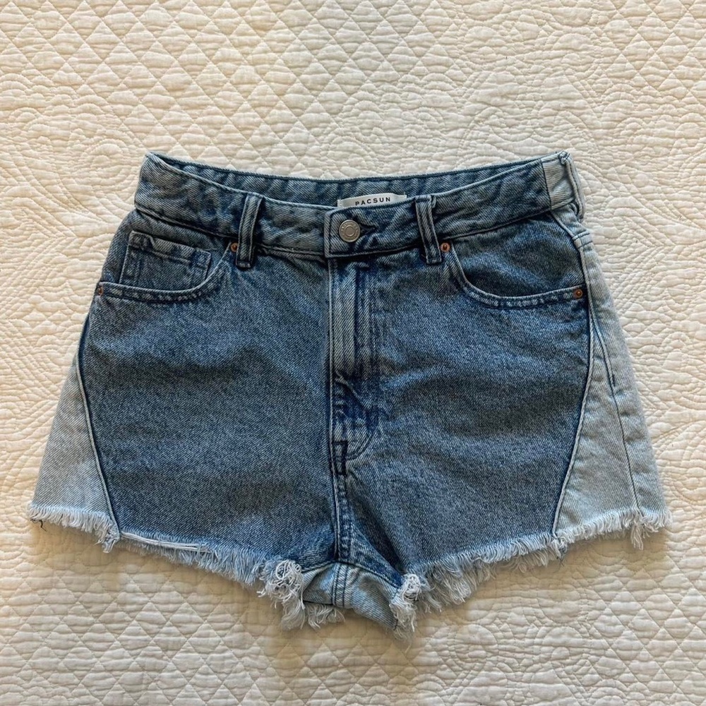 Pacsun, High waisted denim cut off shorts, multicolored and geometric, size 26